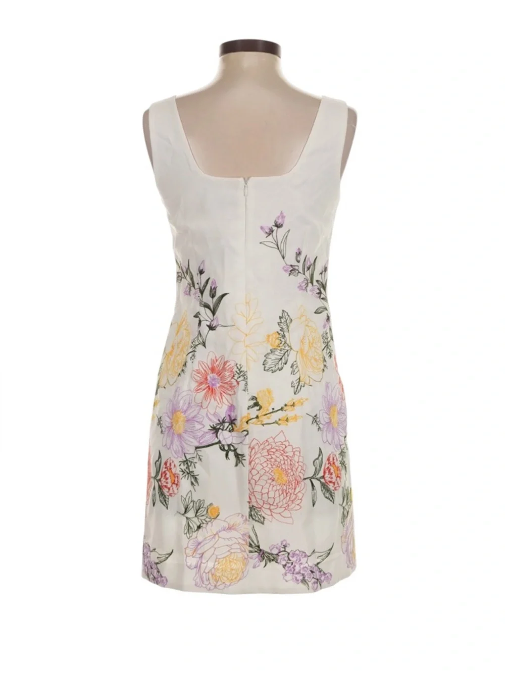 Tahari ASL NWT Floral Embroidered Square Neck Shift Mini Dress Ivory Cream 14 - Picture 2 of 14